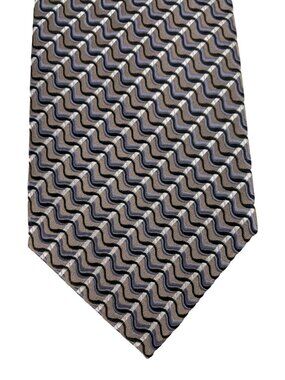 Insignia Black Brown White Geometric Waves 100% Silk Mens Tie Necktie